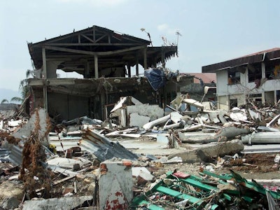 Ruin of houses after hit by the tsunami in Aceh Indonesia.