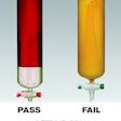 Hydraulic fluid at left clearly separates out, or de-emulsifies, the water that accumulates in the system. Engine oil on the right emulsifies the water making it less efficient as a hydraulic fluid.