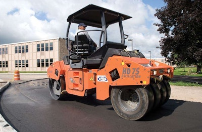 Midsized roller combines vibratory or oscillation compaction with front drum with essential “kneading” action of pneumatic tires at rear.
