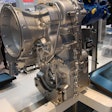 The Rexroth Dana hydro-mechanical transmission with a Bosch Rexroth variable displacement pump (in blue) mounted on the end.
