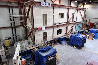 The test building has been repeatedly built, destroyed and rebuilt for earthquake testing at the University of Nevada’s Reno research lab. (Photo: UNR)