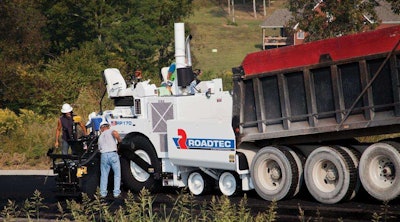 The Roadtec RP 170 with a Carlson EZ Screed equipped with heated end gates.