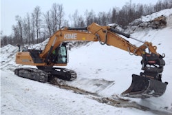 The CX250C crawler excavator modified by Case dealer Dagenborg for KIME for use with a single joystick,