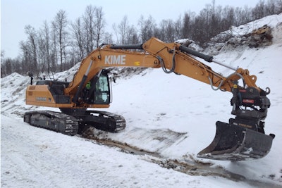 The CX250C crawler excavator modified by Case dealer Dagenborg for KIME for use with a single joystick,
