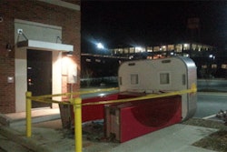 The frame of the stolen ATM. Credit: Aaron Glancy/WGHP Fox 8