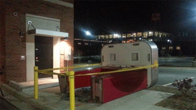 The frame of the stolen ATM. Credit: Aaron Glancy/WGHP Fox 8