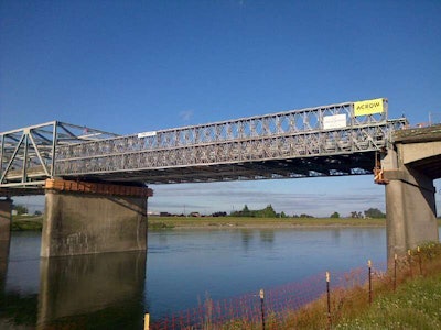 Crew members finished installation of the temporary span on Monday but still needed to finish paving. The bridge opened to traffic today. (Photo: WSDOT)