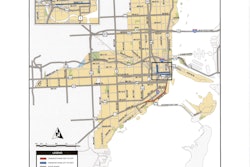 FDOT wants jurisdiction over several streets (highlighted in blue) in Miami’s Downtown Historic District. In exchange, the City of Miami would gain control over Brickrell Drive (highlighted in red). (Photo: FDOT via Transit Miami)