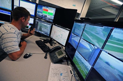 Using camera and GPS tracking Ford engineers can program a path and monitor up to eight robotically-driven test vehicles simultaneously. Credit: Ford