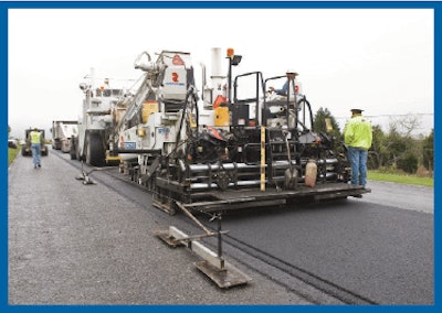In Texas, warm mix asphalt containing ground recycled asphalt shingles (RAS) is placed on U.S. 84 near Waco.