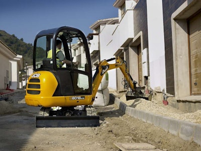 The new box boom construction on JCB’s compact excavators, like the 8018 CTS pictured here, allows stronger digging forces.
