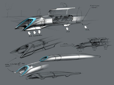 An artist’s conceptual design sketch of a hyperloop passenger-only capsule. (Photo: Tesla)