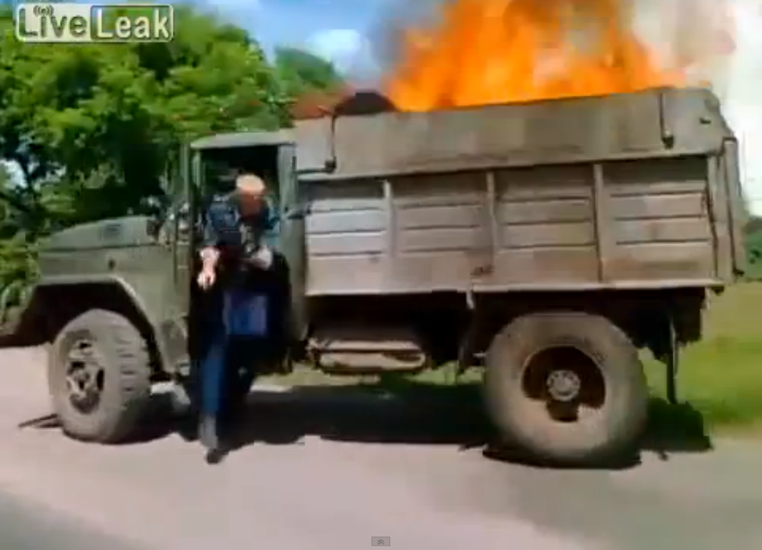 Russian dump truck fire