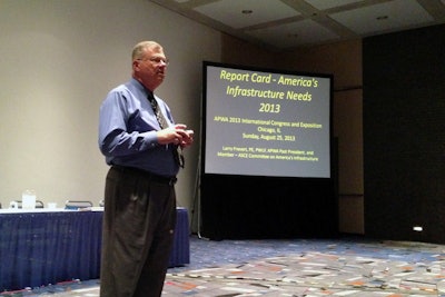 Trekk Design Group Senior Consultant Larry Frevert speaks at an APWA Congress and Exposition session entitled “Report Cart — America’sInfrstructure Needs 2013.”