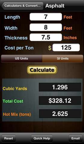 Screenshot of Asphalt Calculator+ for iPhone, iPad and iPod Touch