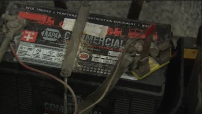 A construction equipment battery (pictured) exploded in Columbus, Ohio, Tuesday night, shutting down police headquarters for several hours. (Photo courtesy WBNS)