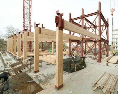 Construction of Seattle’s six-story wood-framed Bullitt Center. Credit: John Stamets/Bullitt Center