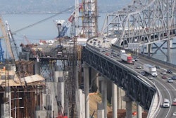 The eastern span of the Oakland-San Francisco Bay Bridge under construction. The bridge was opened to traffic on Labor Day last year.