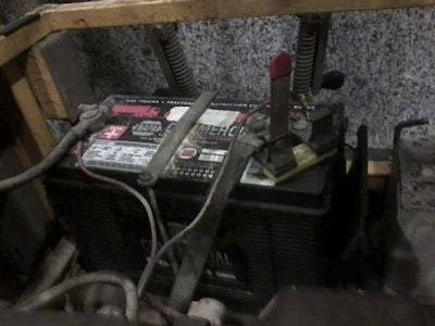 The scissor lift battery that exploded in the lobby of Coumbus, Ohio Police HQ. Credit: Jim Woods/Columbus Dispatch