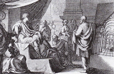 In this artist’s depiction, Vitruvius presents De Architectura to Augustus. (Photo: Sebastian Le Clerc / Wikimedia Commons)