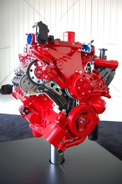 As the cutaway partially shows, the new Cummins ISV5.0 has a chain driven lube and water pump.
