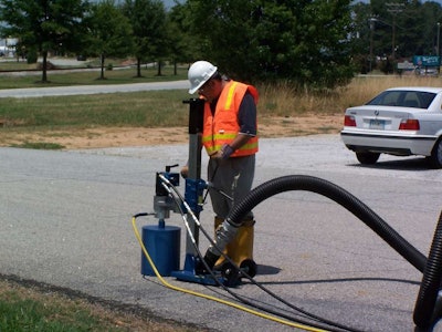 The Mini Core Drill, opens up holes in pavement and runs off the vacuum excavator’s hydraulic power.