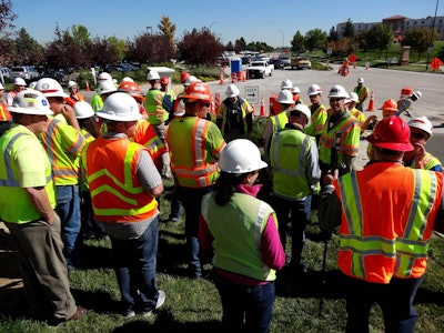 A crowd gathers for an open house tour of the Highlands Ranch concrete preservation project. (Photo: Courtesy of International Grooving and Grinding Association/Douglas County Department of Public Works Engineering)