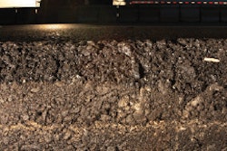 PMA was used in the top 3 inches of this project, and AR-8000 was used in the other layers, including the 3-inch-thick, “rich bottom” layer. The variability in structural pavement thickness is concentrated in the varying thickness of the middle layer(s).