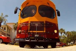 The 10th trolley in the Jolley Trolley fleet carries passengers around Clearwater, Florida.