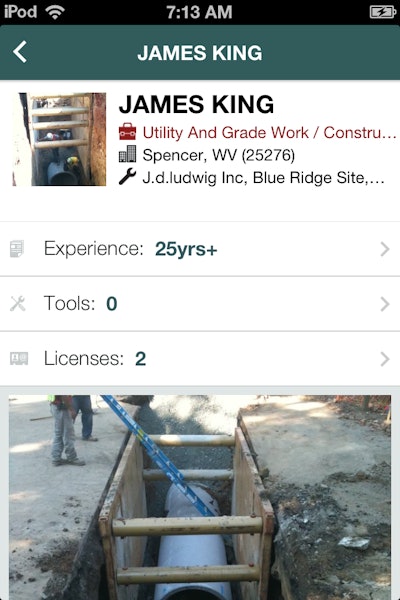 WorkHands iPhone app profile page