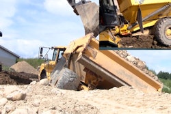 Stuck Volvo A30 rescued by excavator