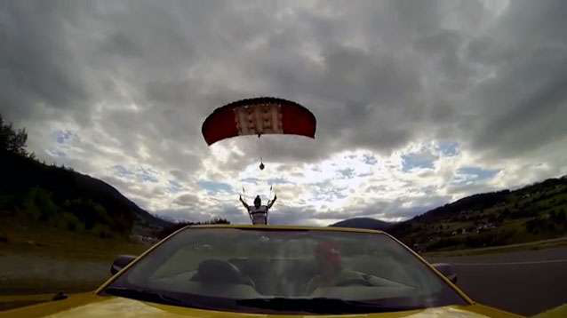skydive into car