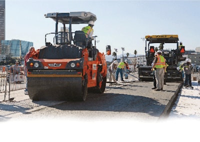 A parking lot demonstration of roller-compacted concrete (RCC), including test trip pavement, curing, saw cutting and testing, was conducted at World of Concrete 2013.