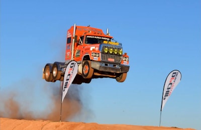 Ford LTL semi truck 100 foot jump