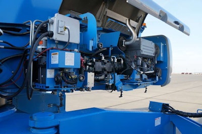 When the SX-180 goes to Tier 4 Final this year, it will have a 74-horsepower Deutz engine. As in most of the Genie product line, the unit will feature a swing-out engine tray to give service access around the engine.