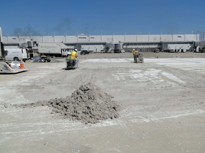 After the sawcutting is complete, the hardened slurry is swept into pile, and is ready for removal.