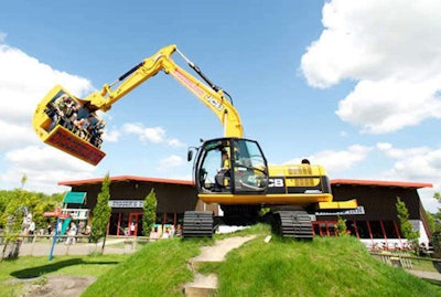 The Spindizzy, an excavator-based ride at one of the Diggerland parks in the UK.