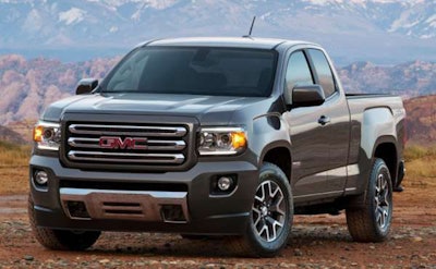 The Canyon is about three inches narrowers and 18 inches shorter in overall size compared to similar full-size GMC. (Click on image to view larger.)
