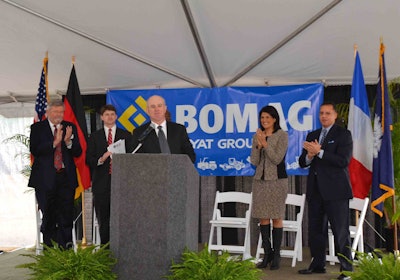 Bomag representatives and South Carolina state and local officials celebrate the groundbreaking of the new Bomag North American headquarters. (Pictured, from left: Mike Briggs, president and CEO Central South Carolina Alliance; Philip Land, regional director for Senator Lindsey Graham’s Office; Walter Link, president of Bomag Americas; Gov. Nikki Haley, governor of South Carolina; and Dwayne Perry, Fairfield County councilperson)