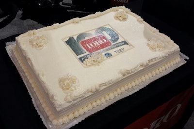 The Toro Co. celebrated its upcoming 100th birthday at ConExpo-Con/Agg 2014 in Las Vegas with a cake to share. (Photo courtesy of Brandon Jaynes/Performance Marketing, the public relations agency representing The Toro Co.)