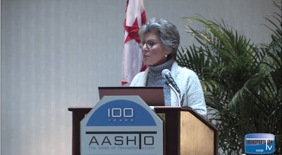 Sen Boxer tells attendees at the 2014 AASHTO Washington Briefing that the new highway funding bill is about job creation and retention.