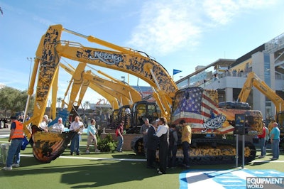 Kobelco’s ConExpo centerpiece was a SK350 excavator with a patriotic paint job honoring American soldiers.