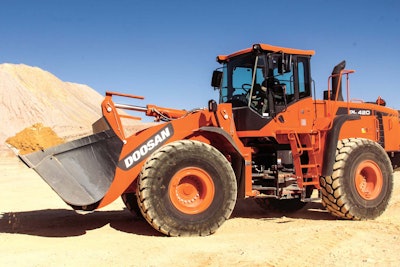 Doosan will introduce the DL 420-5 wheel loader (pictured) and DX 350-5 excavator (below) later this spring, along with its new telematics package.