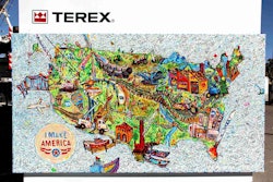 Terex donated this painting to AEM’s “I Make America” campaign. The art was created by the fingerprints and signatures of ConExpo-Con/Agg 2014 attendees. (Photo courtesy of Terex)
