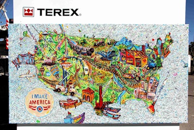 Terex donated this painting to AEM’s “I Make America” campaign. The art was created by the fingerprints and signatures of ConExpo-Con/Agg 2014 attendees. (Photo courtesy of Terex)