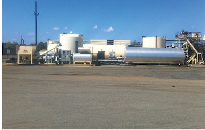 This rubber blending equipment is set up on an asphalt plant owned by Diamond B in Louisiana. The blending equipment was built by D&H Equipment Ltd.