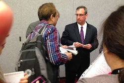 New Volvo CE president Martin Weissburg meets with the press at ConExpo 2014.