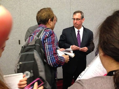 New Volvo CE president Martin Weissburg meets with the press at ConExpo 2014.