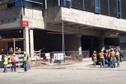 The scene of the Colorado Tower construction site after a worker was pinned by an elevator. Credit: Natalie Hee/KXAN