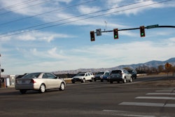 Traffic crosses the improved intersection of Idaho 44/Linder Road. (Photo courtesy of ITD)